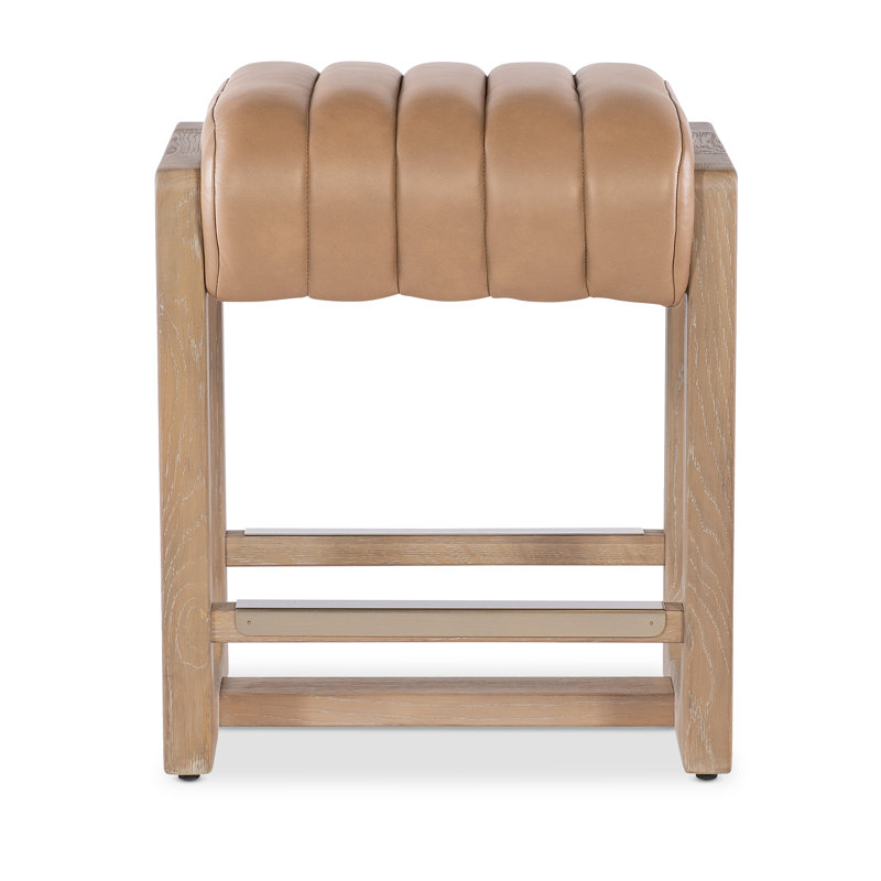 Banyon Bay Upholstered Stool with Solid Wood Frame, Brown