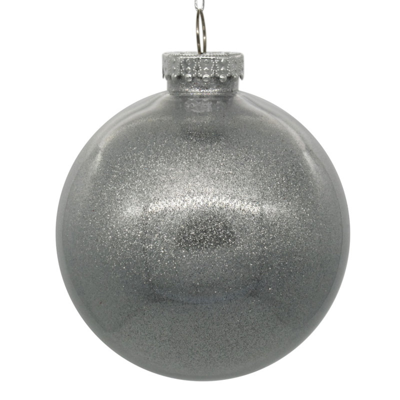 Ornement en forme de boule intérieure transparente avec paillettes, Argent