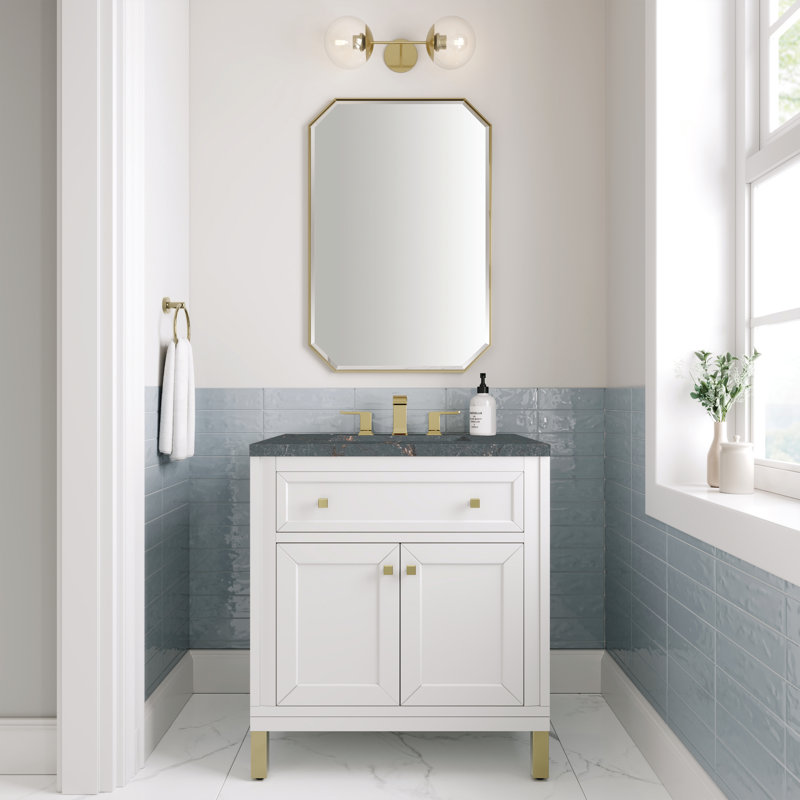 Meuble-lavabo simple l 30 po Chicago, Blanc lustré, 8 po, Bleu Parisien
