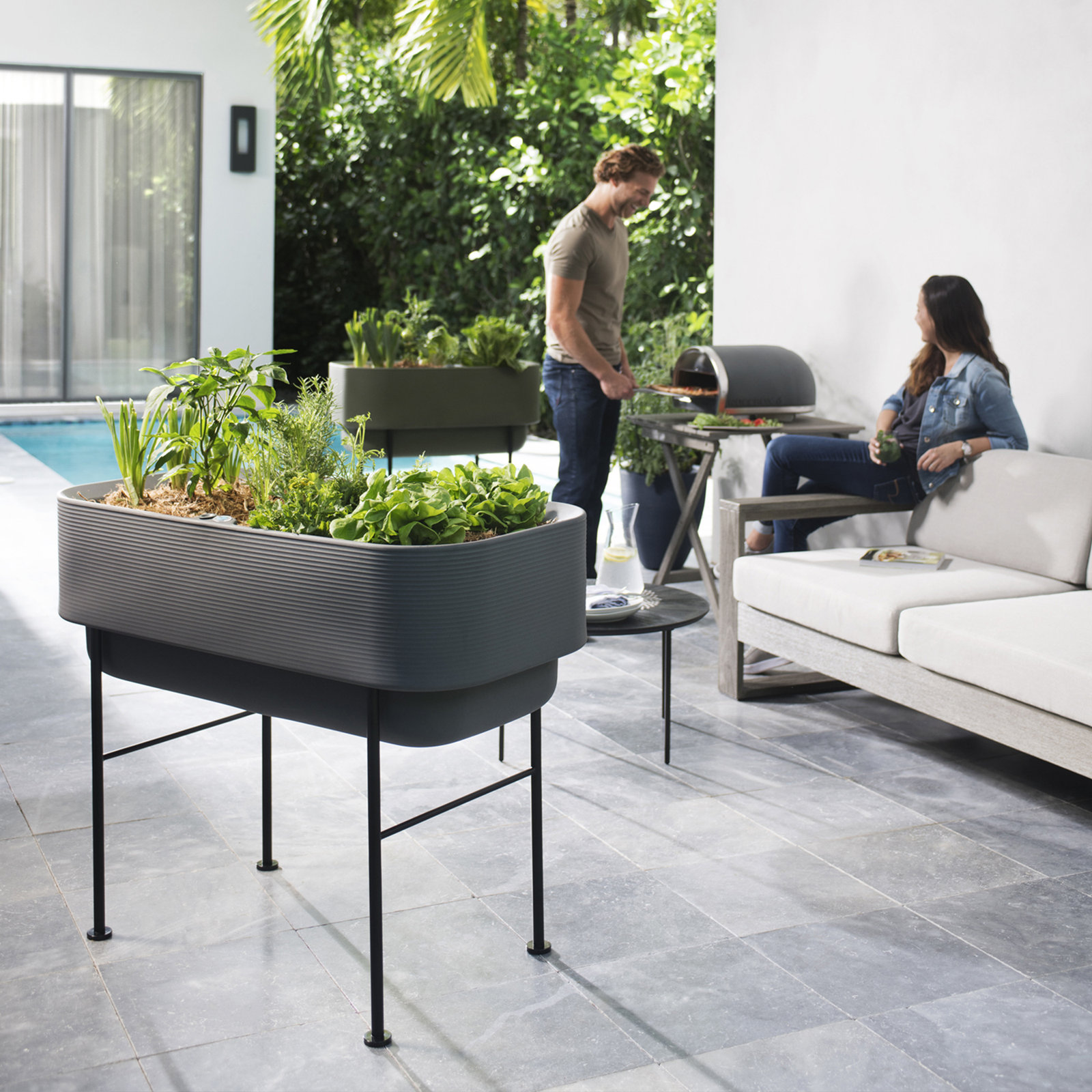 Nest Elevated Planter, Slate, 35.75'' H x 36'' W x 18'' D
