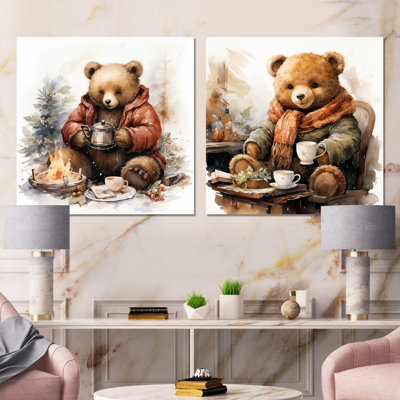 Hiver, chambre de bébé ours en peluche I - ensemble de 2 oursons en peluche carrés