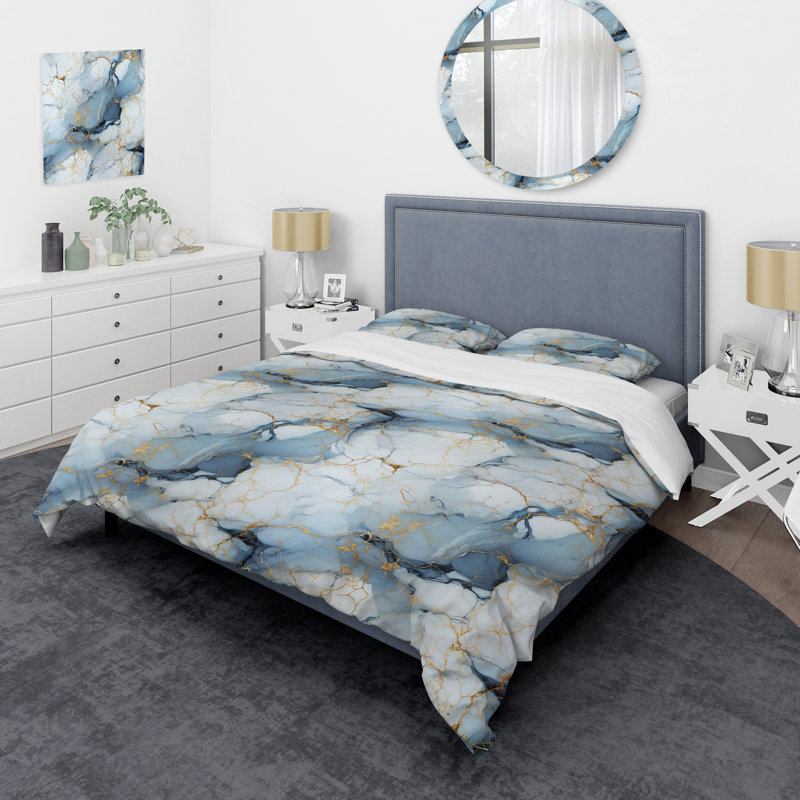 Serene Elegance Marble Pattern Duvet Cover, Queen Duvet Cover + 2 Standard Shams