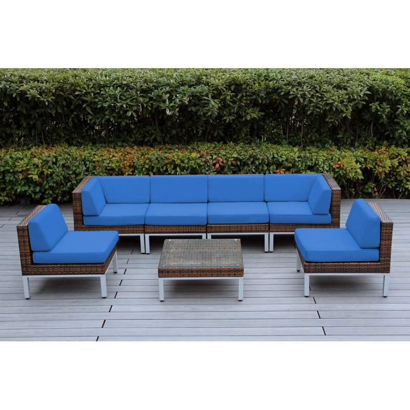 Ensemble de conversation avec coussins pour 6 personnes Ravshan, Supercrylic bleu, Mélange de bruns