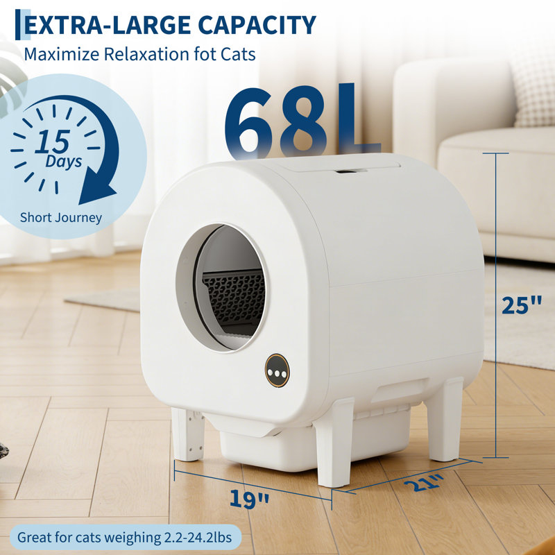 Litière 68L à nettoyage automatique pour chat avec application intelligente, PT108W version WiFi