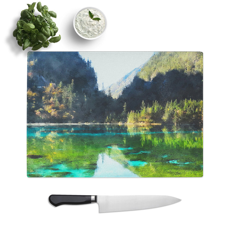 Lake and Mountain View Painting Chopping Board, 0.4cm H x 28.5cm W x 39cm L