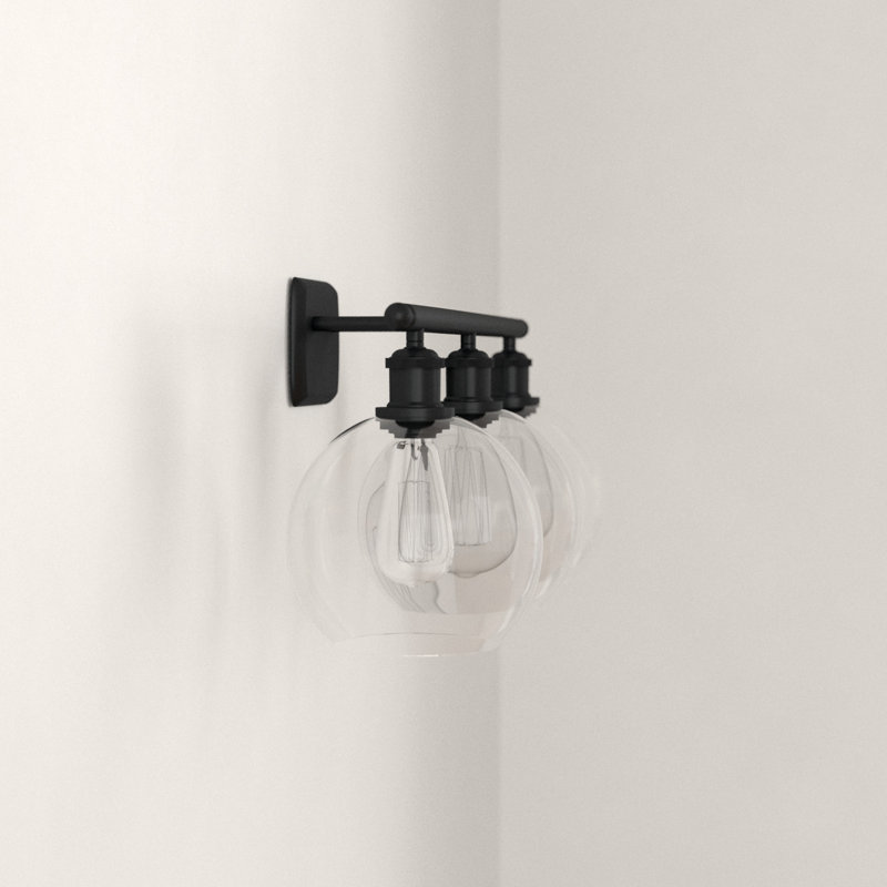 Éclairage de salle de bain à intensité variable à 3 lumières Baptista, Noir mat, Blanc mat à bulles, Ampoule non incluse