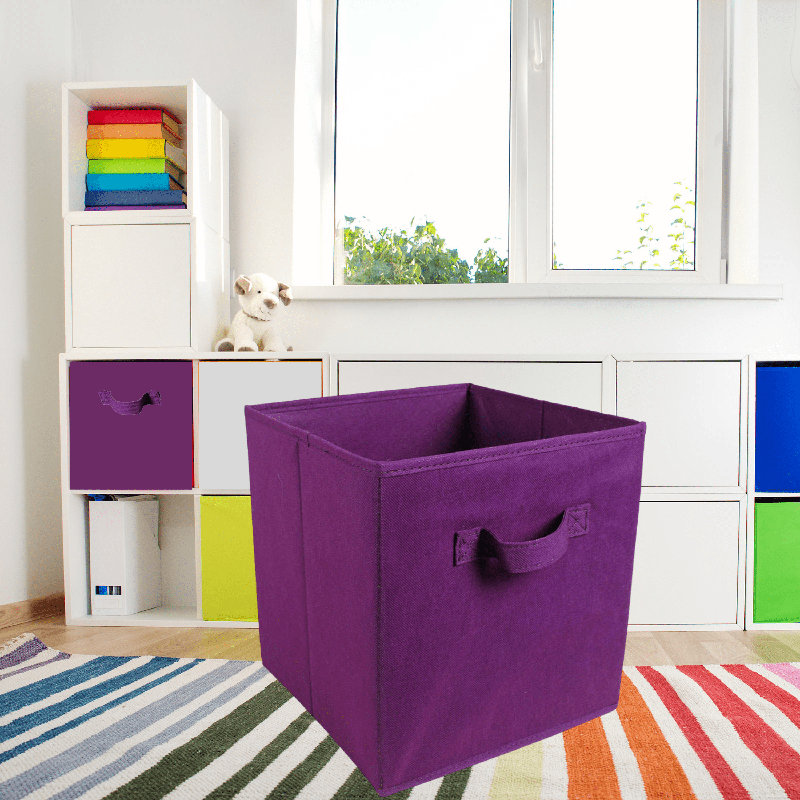 Cube ou bac en tissu pliable, Mauve