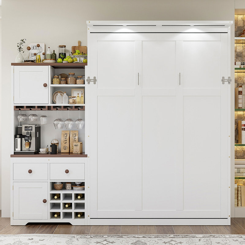 Grand lit escamotable avec armoire de rangement