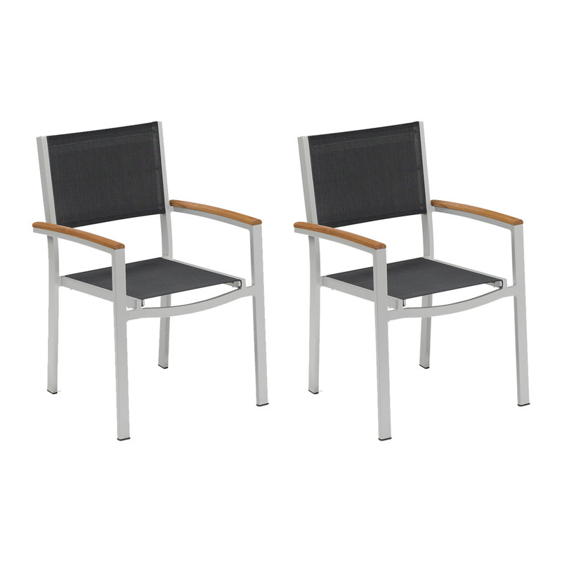 Travira Stacking Patio Arm Chair, Tekwood vintage, Flint, Black