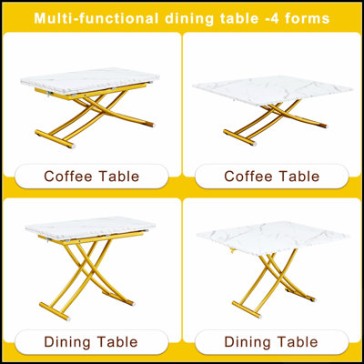 Table élévatrice multifonctionnelle moderne avec plateau en panneau de fibres à densité moyenne de 0,8 po d'épaisseur et pieds en métal doré, polyvalente et polyvalente