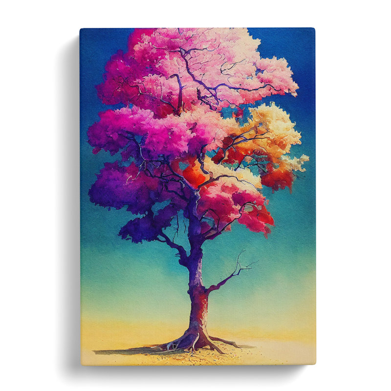 Lone Watercolour Tree No.6 - Wrapped Canvas, 50cm H x 35cm W x 3cm D