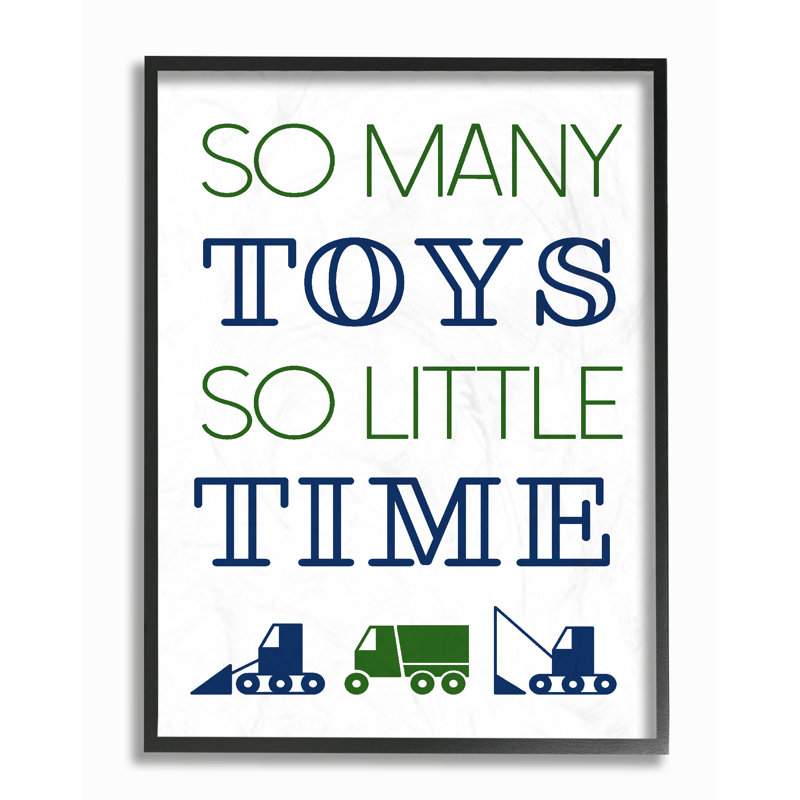 « so many many », art textuel pour les jouets so little time, H 20 po x l 16 po x P 1,5 po, Giclée encadrée noir minuit