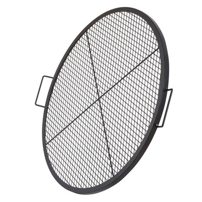 Fire Pit Grill Grate, 36 in, Steel, 1 Piece, Round, Black, with Handle for Outdoor Cooking
