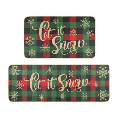  2 Piece Non Slip Kitchen Mat Runner Rug Set Doormat Snowflake Winter Holiday Merry Christmas Door Mat Rubber Carpet Indoor Floor Mats