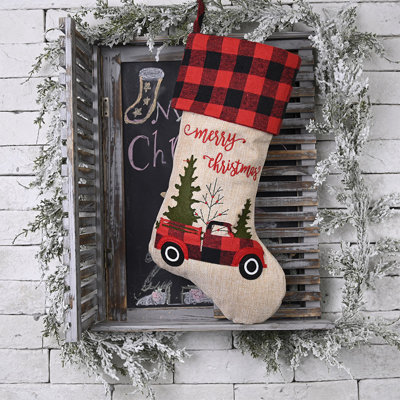 Bas de Noël en toile de jute écossais 18 pouces, bas de Noël imprimé père Noël, bas de Noël pour décoration de cheminée, 1 pièce