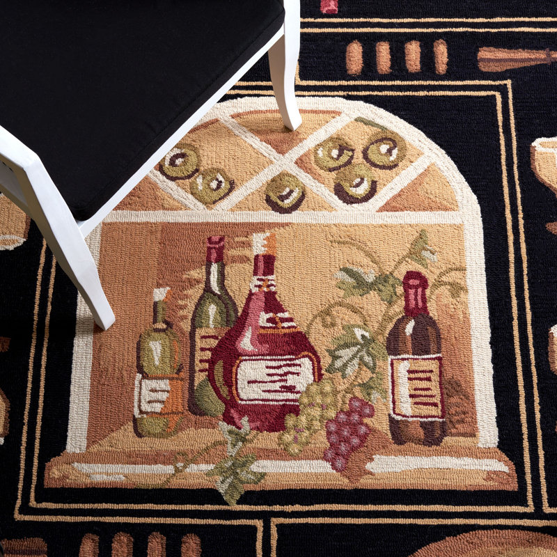 Tapis noir / beige en laine crocheté à la main Brayton, Rectangle 9 pi x 12 pi