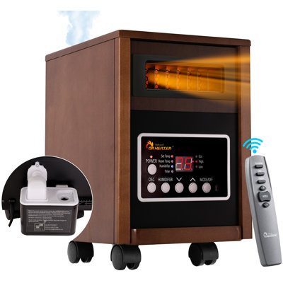 DR. INFRARED HEATER DR-998, 1500W Dual Heating Infrared Space Heater with Humidifier, Oscillation, Remote Control, Thermostat & Safety Protection, Portable with Wheels, Energy Efficient, Walnut