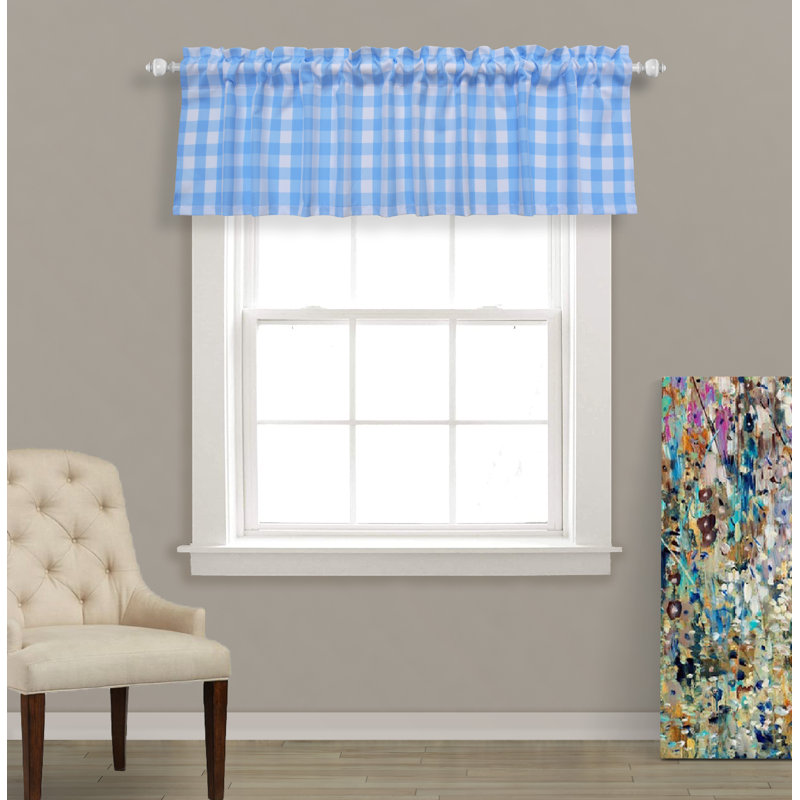 Rashara Plaid Tailored Window Valance, Blue/White, 56" W x 16" L