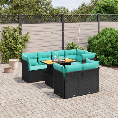  Ensemble de canapé de patio 8 pièces avec coussins en rotin de polyester noir