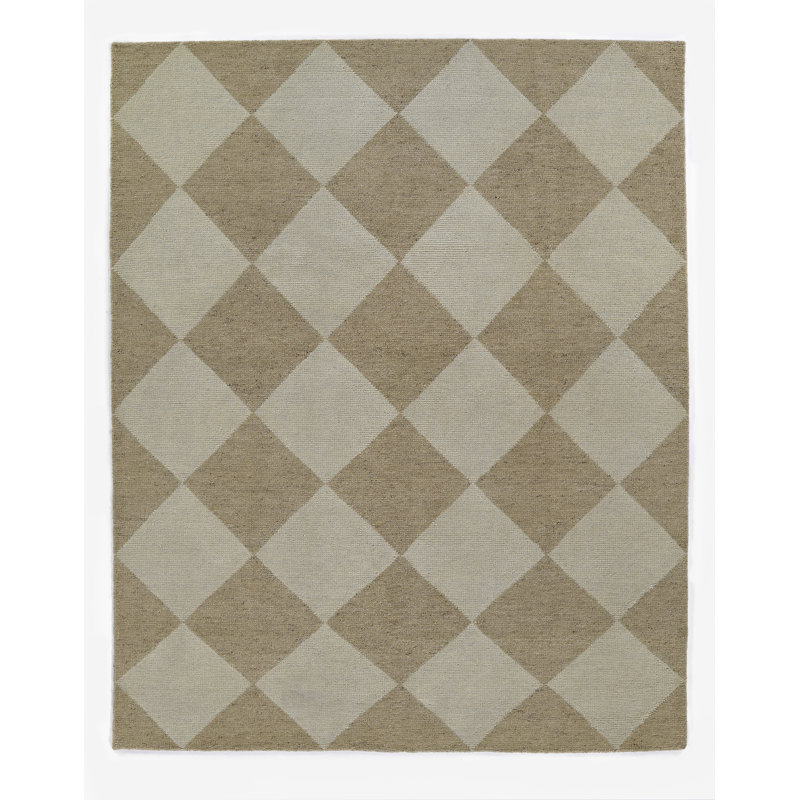 Winnie Wool Checkered Area Rug in Beige/Tan, Rectangle 6'3" x 9'