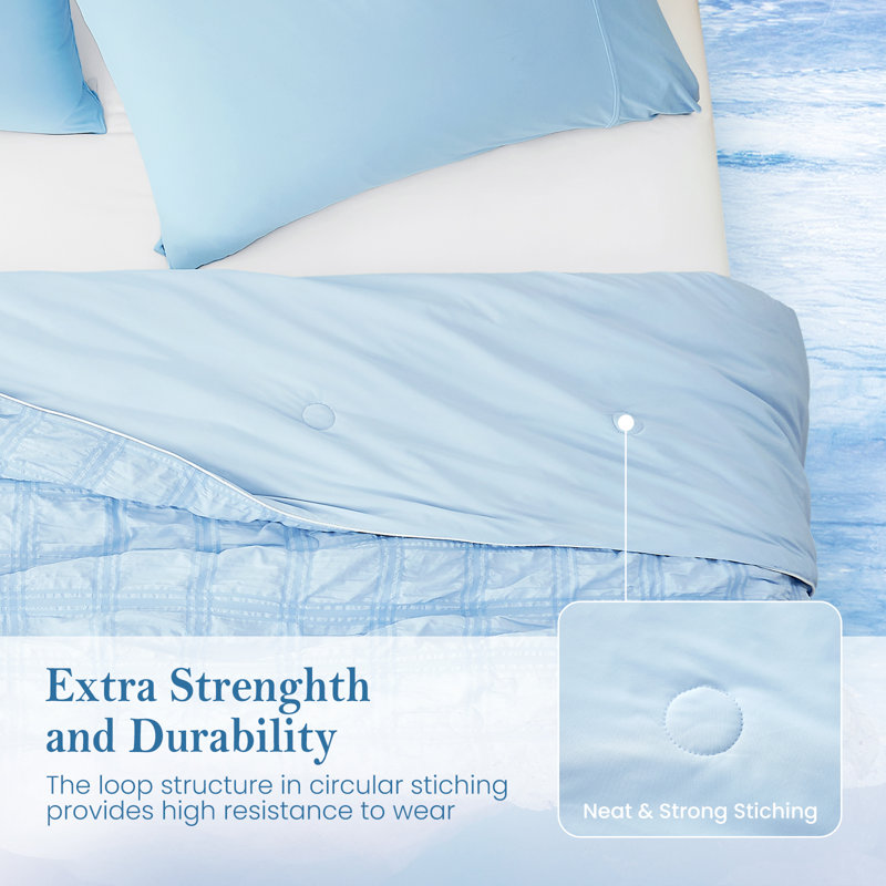 Édredon Seersucker Cooling - courtepointe estivale réversible pour les dormeurs chauds, tissu rafraîchissant Q-Max, réduit la température de la peau de 2 à 5 ° C, rembourrage en duvet synthétique, lavable en machine