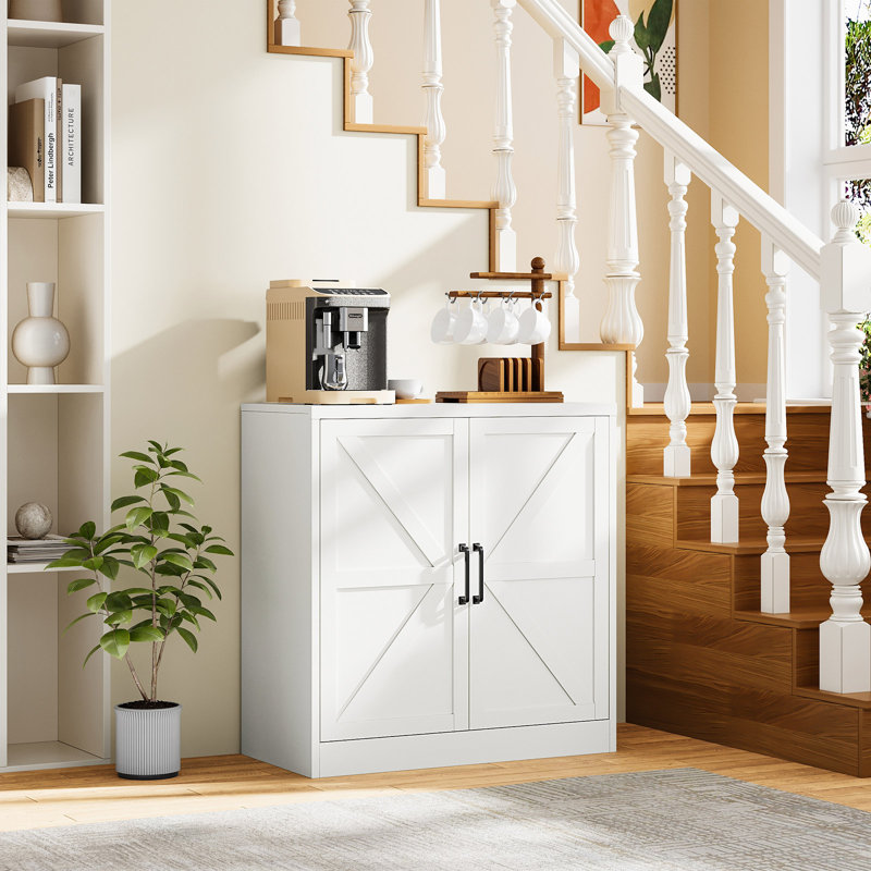 36" Farmhouse Metal Storage Cabinet With Adjustable Shelves For Kitchen, Dining & Living Spaces, White