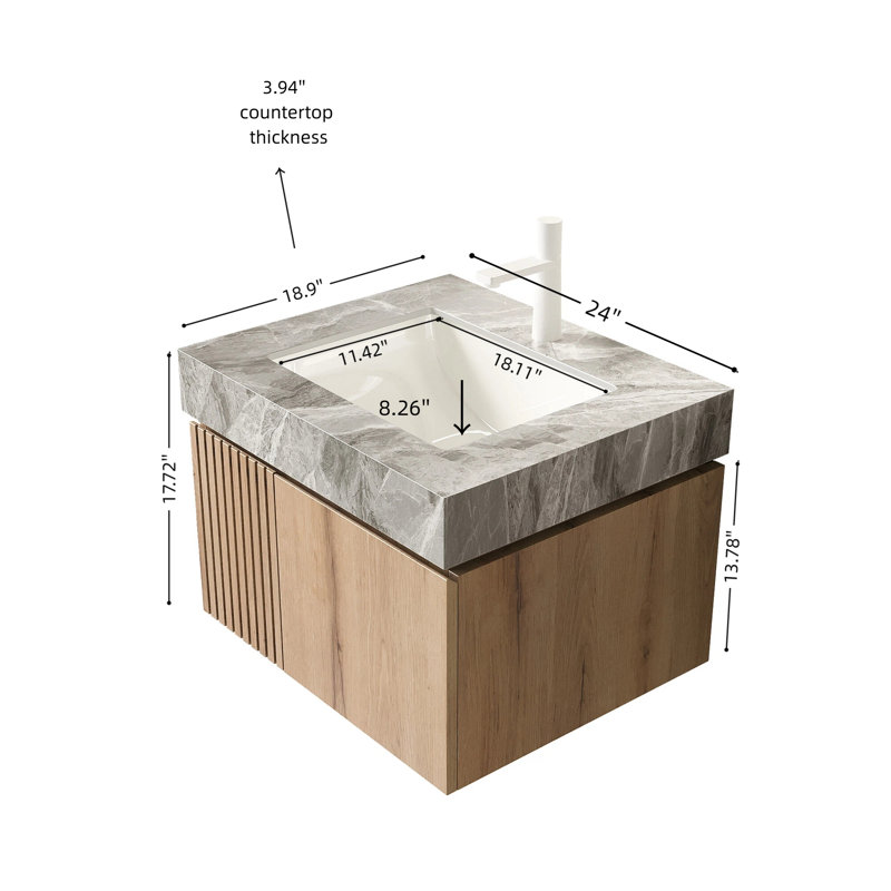 Meuble-lavabo de salle de bain de style contemporain, Chêne blanc, Gris clair