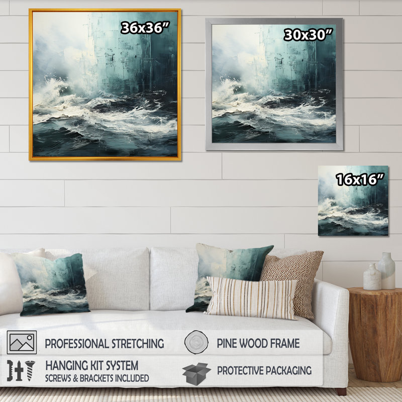 Minimalisme, peinture en noir et blanc vague IV sur toile, H 36 po x l 36 po x P 1,5 po, Cadre flottant noir