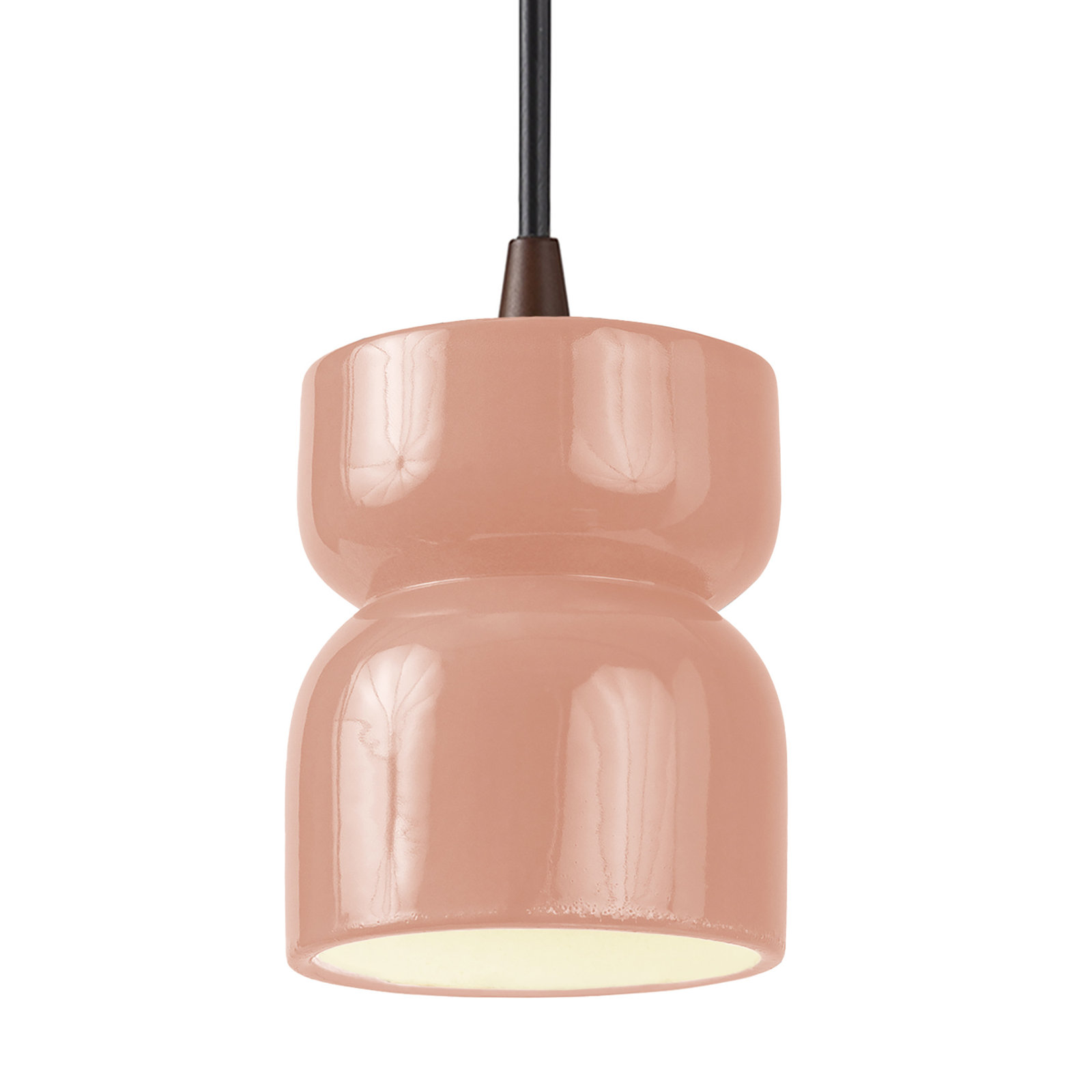 Leni Ceramic Hourglass Single Pendant, Gloss Blush, Dark Bronze