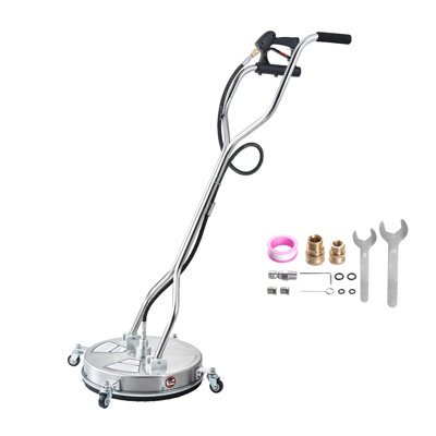 18" Pressure Washer Surface Cleaner, Stainless Steel Pressure Washer Attachments with 4 Wheels, 4000 Max PSI, 3/8 Quick Connector, 2 Spray Nozzles, Dual Handle, for Concrete, Patio, Sidewalk