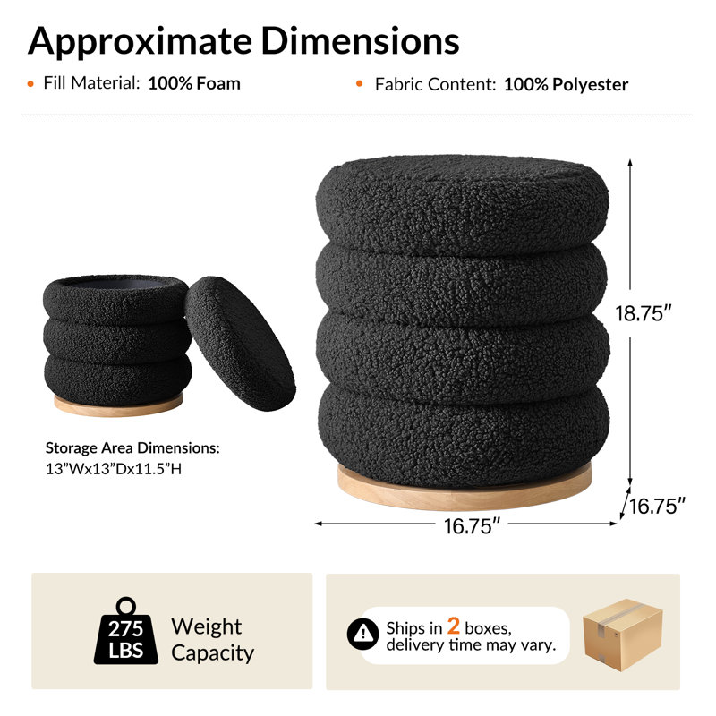Repose-pieds rond pivotant avec rangement 360 ° Rosa, Noir