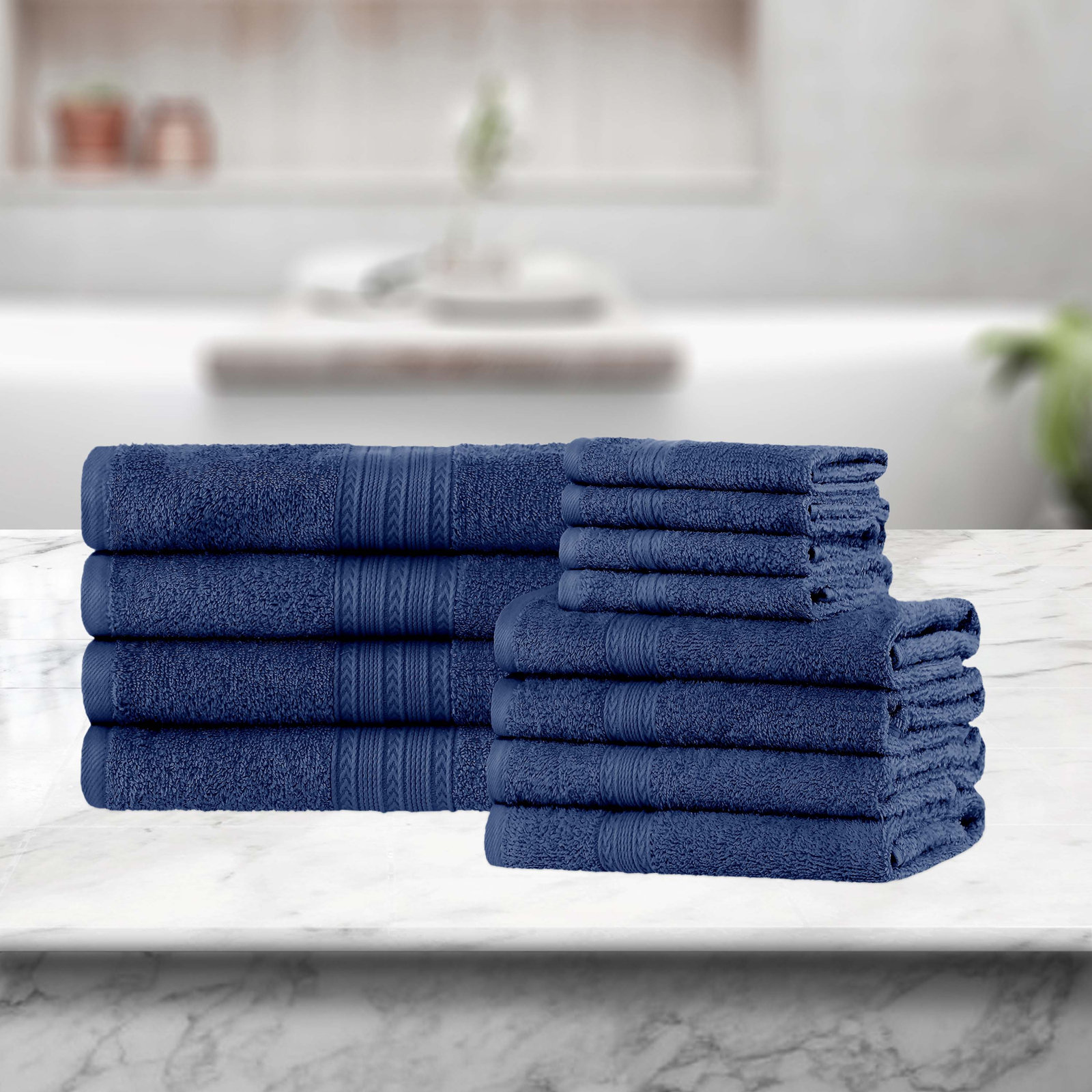 12-Piece Cotton Towel Set, Navy Blue