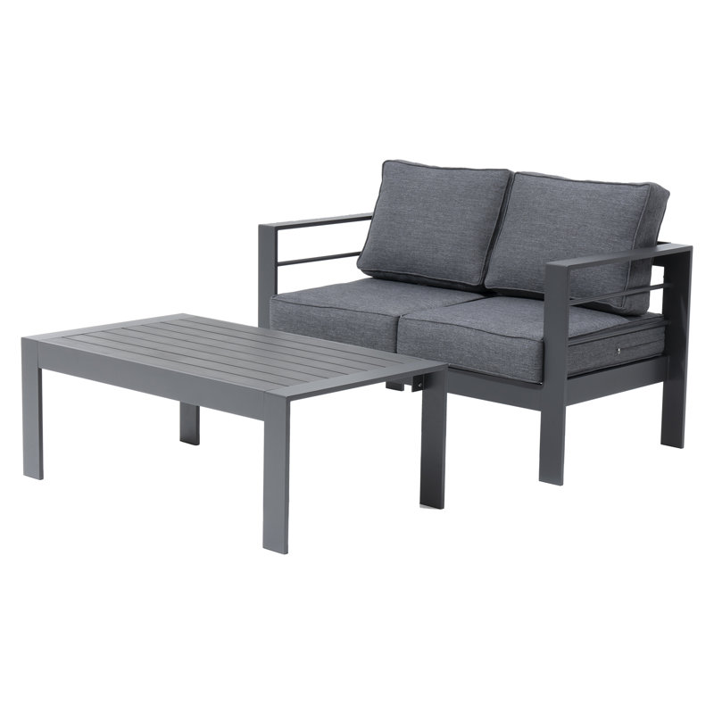 Causeuse de patio en aluminium avec table et coussins