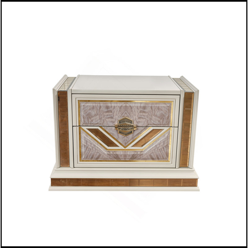 Table de chevet 2 tiroirs de style moderne en bois et accents beige