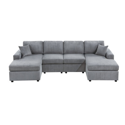 Stunning Modern Fog Color 2Pc Sectional Set Corduroy Couch LAF And RAF Chaise Armless Loveseat Living Room Furniture