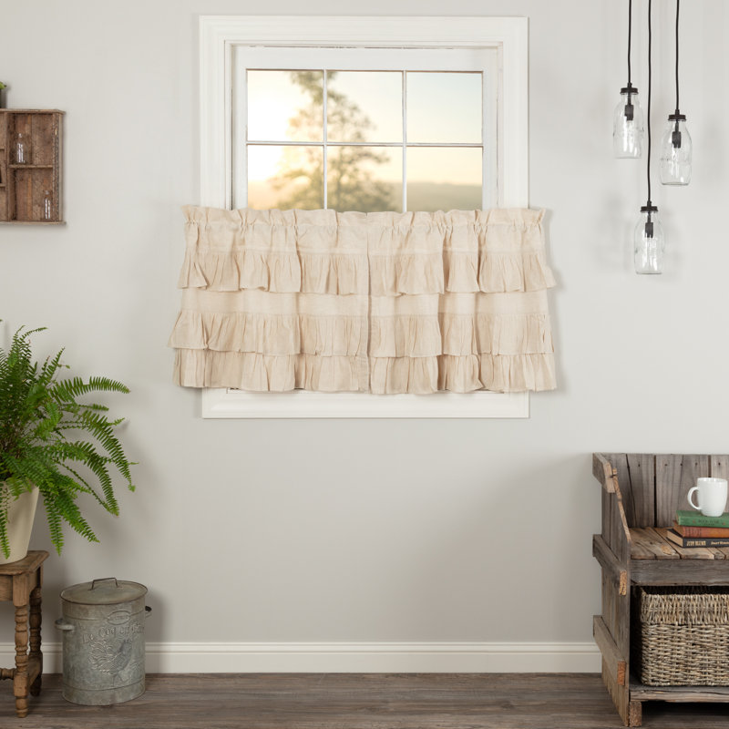 Sickels Ruffled 72'' W Cafe Curtain, Natural Crème, 72" W x 24" L