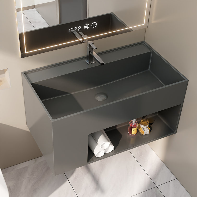 31.5" L X 17.7" W X 15.7" D Wall-Mount Bathroom Sink In Matte White Solid Surface Material SWBS08WH-3218