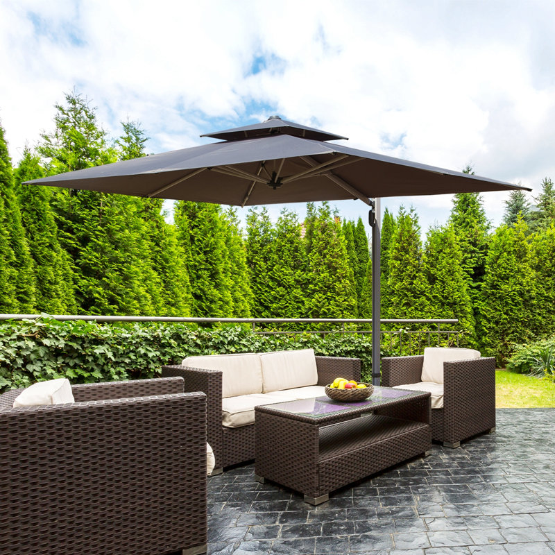 Parasol en porte-à-faux rectangulaire 9 pi x 11 pi avec mât central (base non incluse), Gris