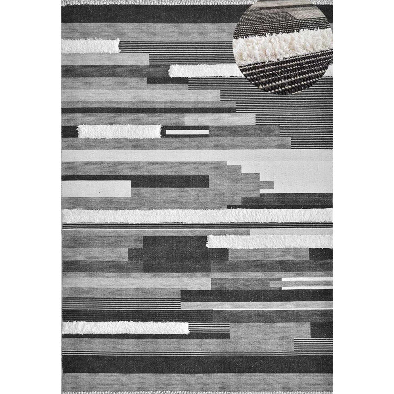 Tapis intérieur / extérieur en coton tissé à la machine Iyleen, Rectangle 2 pi 7 po x 4 pi 11 po