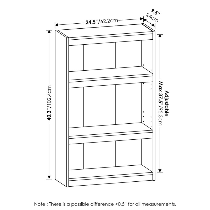 Ambellina Bookcase, Rustic Brown, (3 Shelves) 24.5" W x 40.3" H x 9.5" D