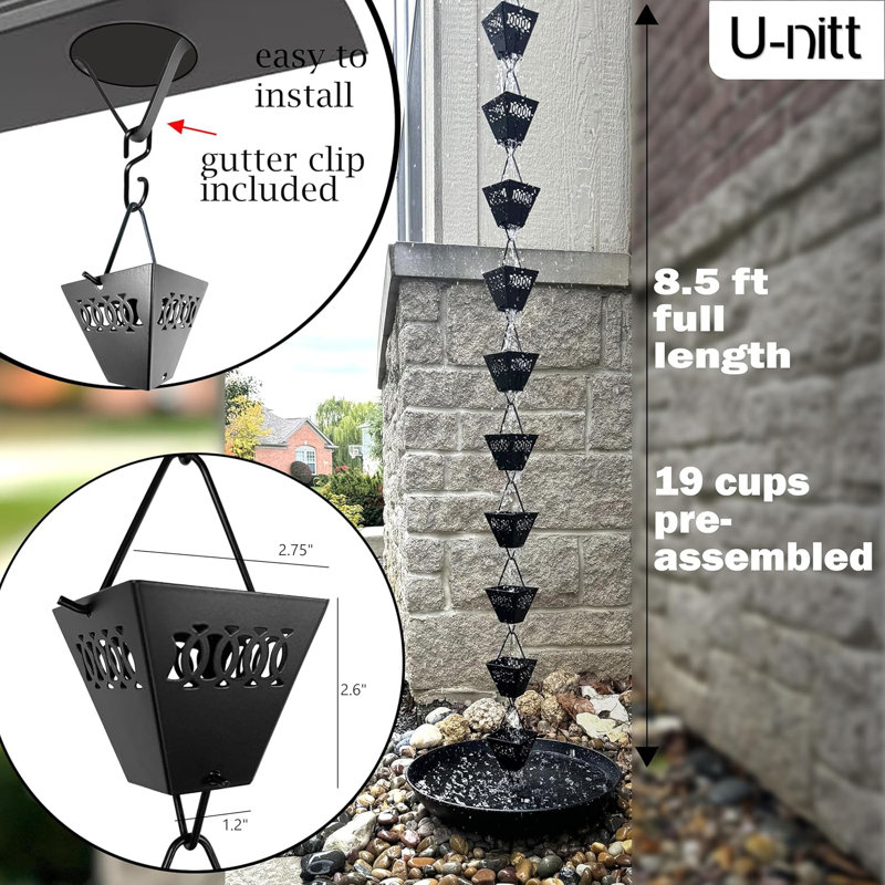 Chaînes 8,5 pi pour jardin extérieur, tasses carrées noires