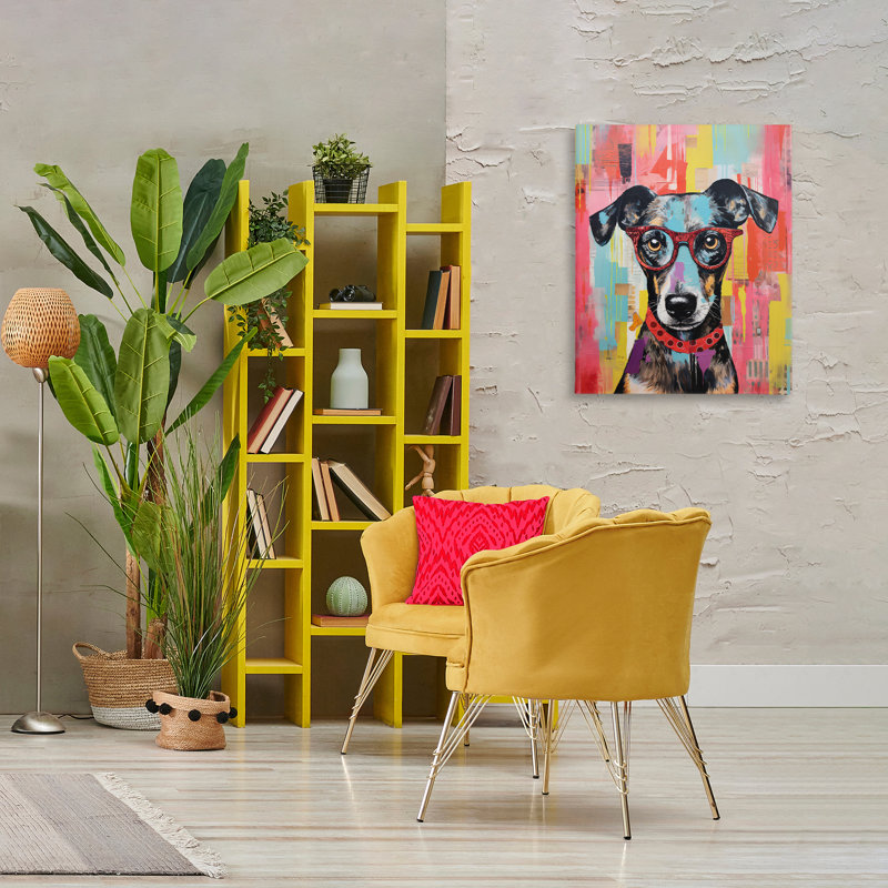 «Quirky Spectacle Dog», art mural sur toile par LSR Design Studio, H 30 po x l 24 po