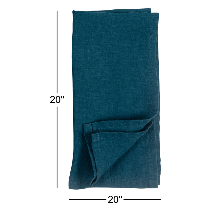 Alvia 100% Stone Washed Linen Napkins, 20" x 20", Dark Blue