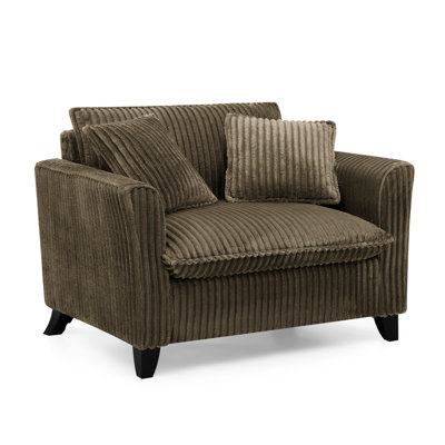 Lazy Chair With Wood Frame And Plastic Legs, Brown Corduroy Upholstery, For Balcony Corner Good Resilience, Easy Assembly, Ideal Home Tv Watching