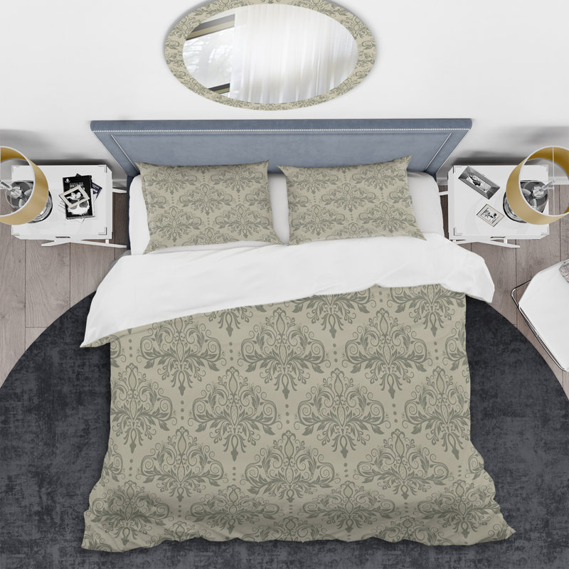 Damas gris - ensemble de housse de couette abstrait - microfibre de polyester