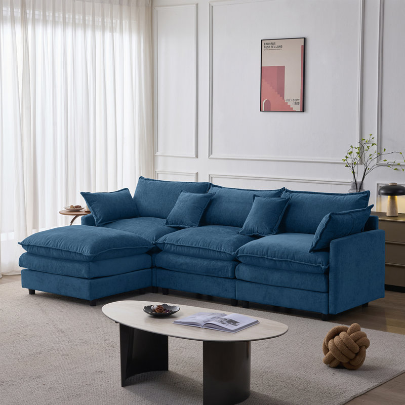 Modulaire 3 places avec repose-pieds, Bleu