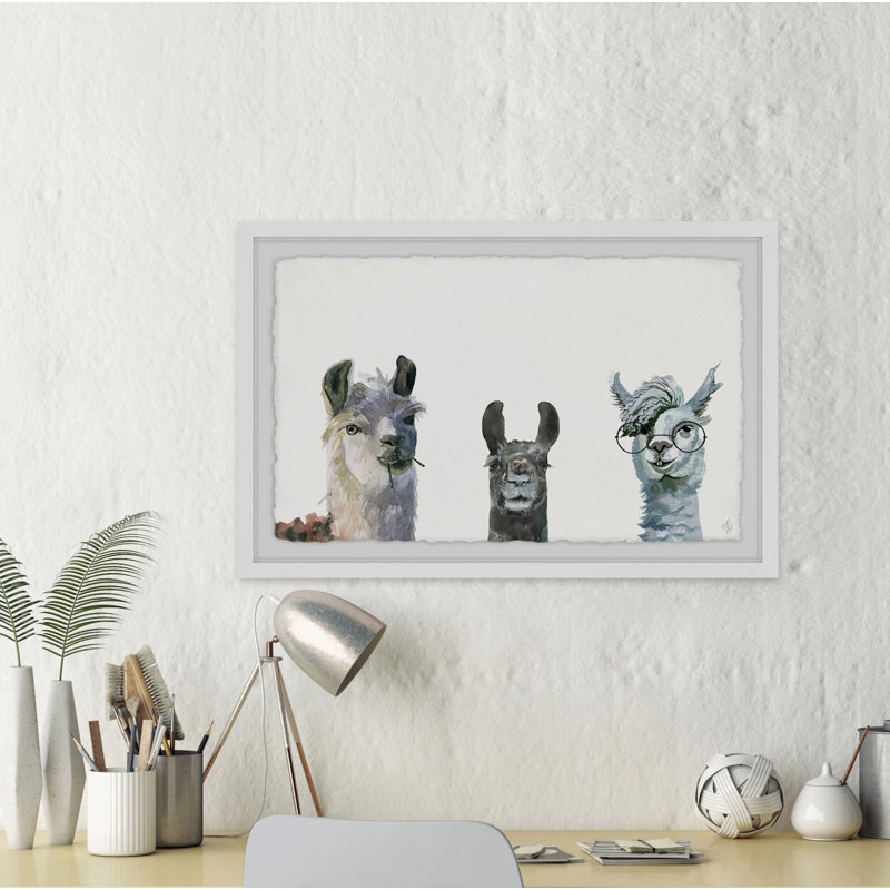 Art encadré Agawam Llama Squad, H 30 po x l 45 po x P 1,5 po, Cadre blanc