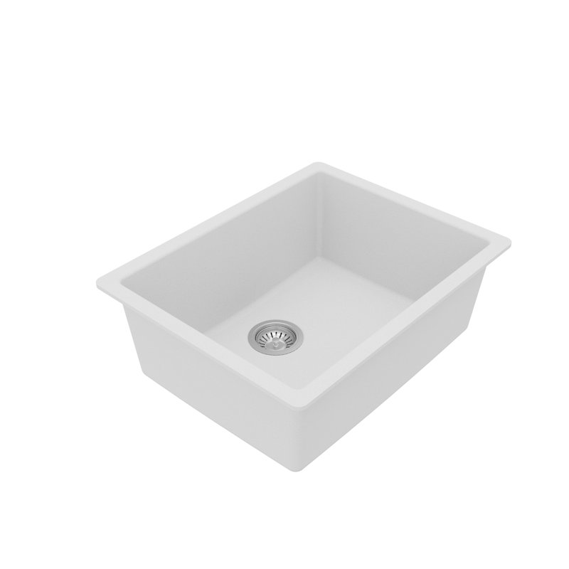 Ensemble d'évier de cuisine à simple cuve encastrable 24-3 / 8 po x 19-1 / 8 po Karran Quartz, Blanc