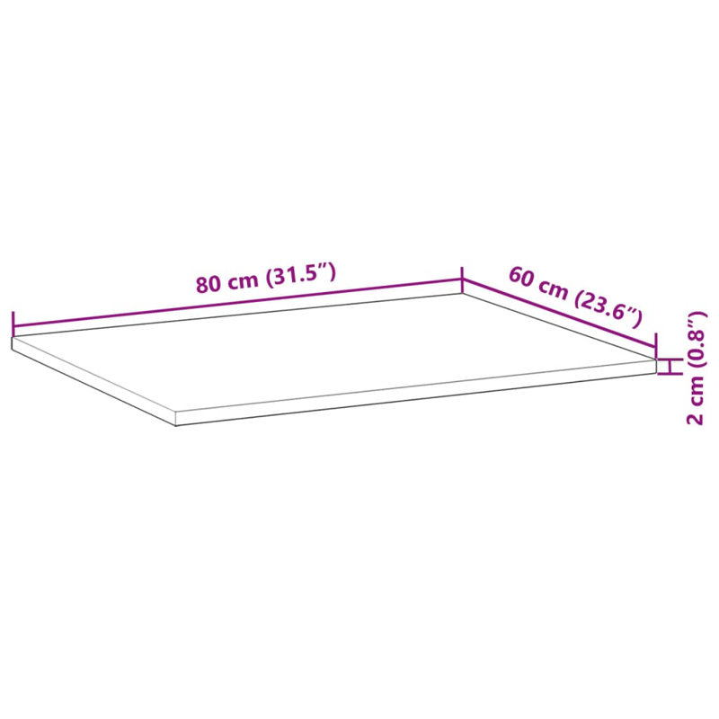 Margret Solid Wood Table Top, 2cm H x 80cm W x 60cm D