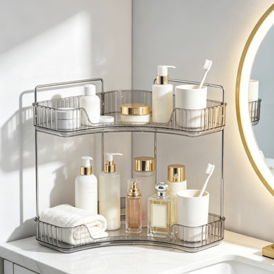 Organisateur d'angle pour salle de bain avec tablette à deux niveaux, rangement maquillage gain de place, porte-épices polyvalent pour la cuisine et la chambre, construction robuste en ABS gris